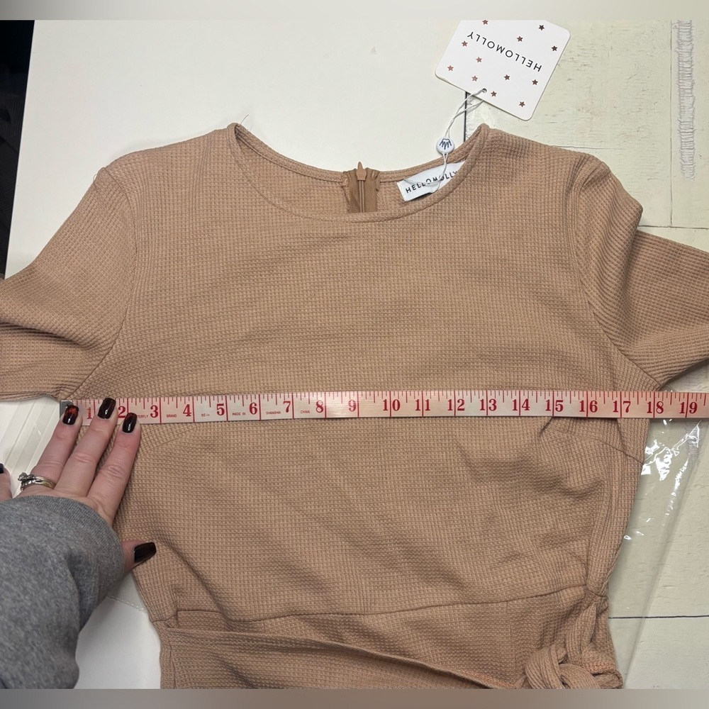 Hello Mello You For Me Long Sleeve Tan Casual Dress Size Large Waffle Knit New - Picture 5 of 8